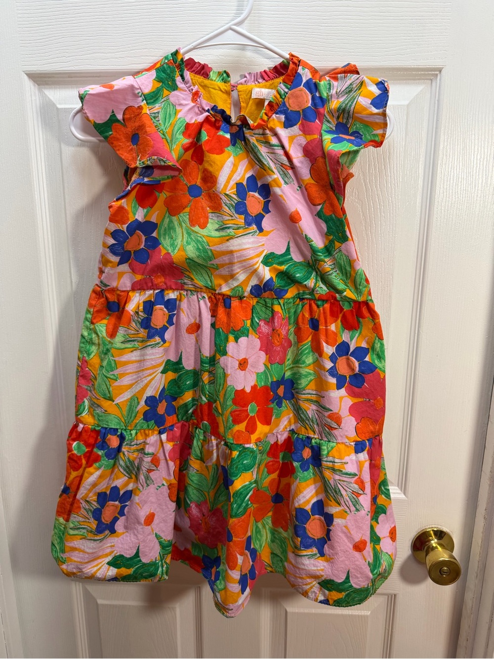 GB girls Pink Floral Tiered Cotton Dress with Multicolor Blooms